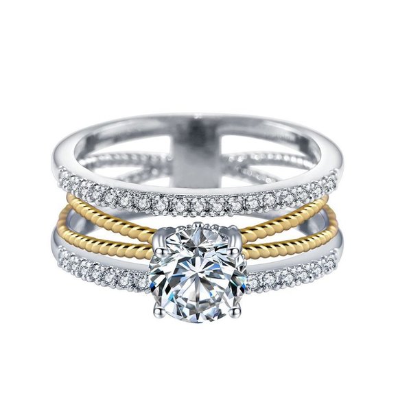 NEW Two Tone  Round Diamond Silver Cross Ring - Picture 7 of 7